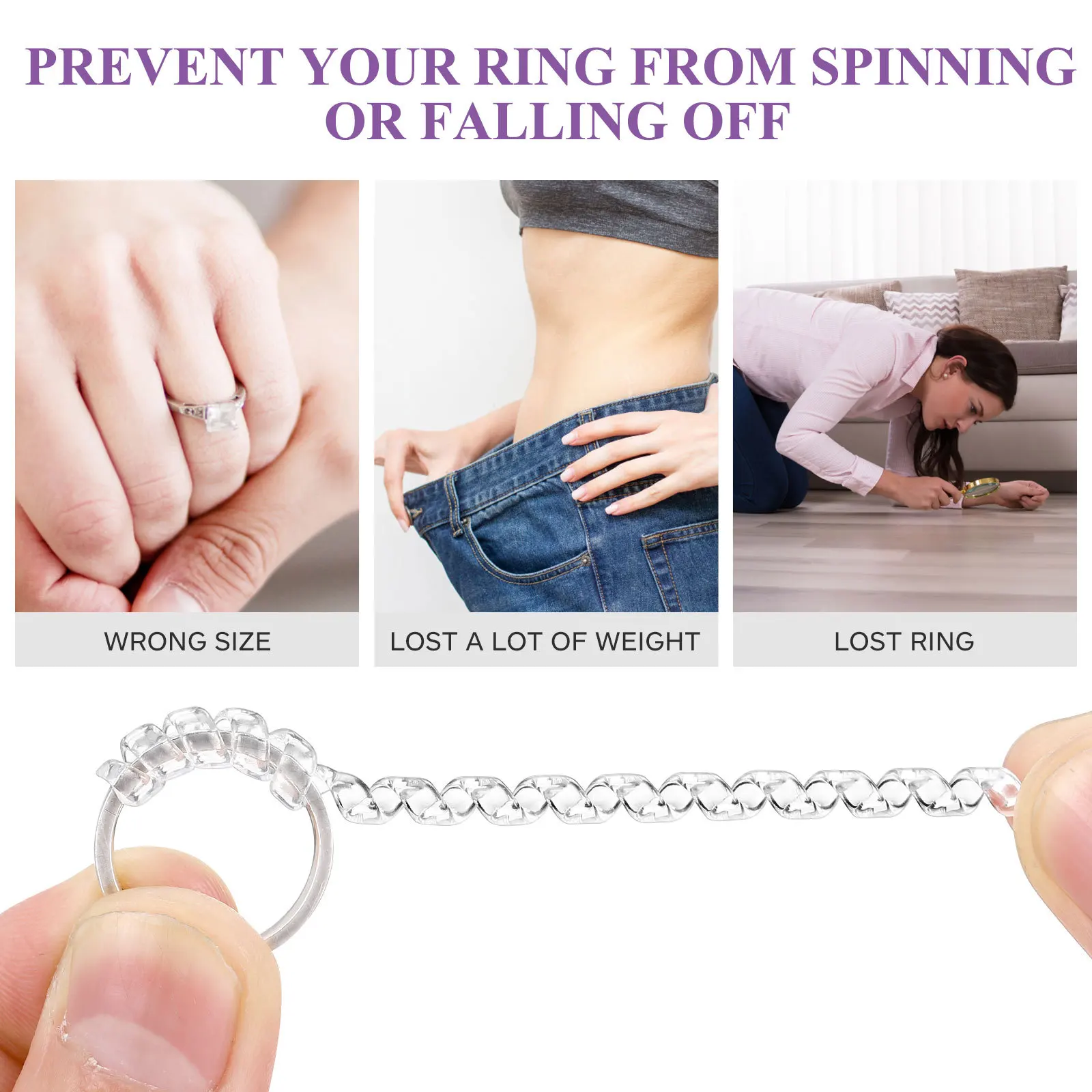 

12 pcs Ring Size Adjuster Silicone Transparent For Invisible Ring Guards Tightener Multiple Shapes Fit Any Rings Jewelry Making