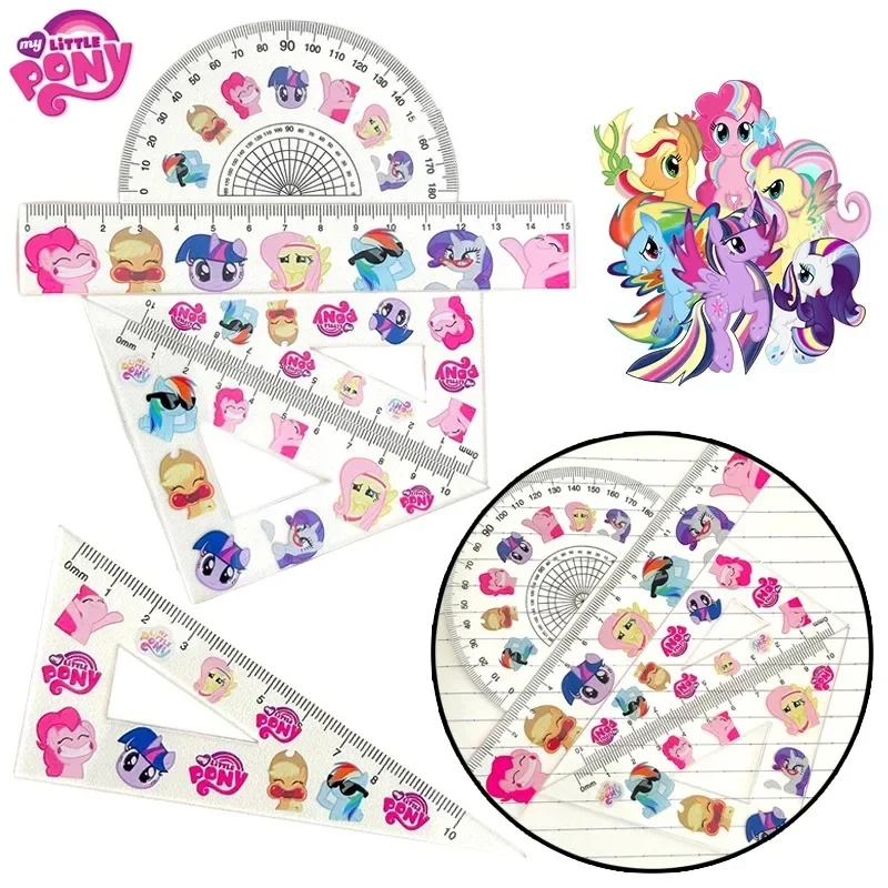 

4Pcs My Little Pony Rulers for Girls School Drafting Supplies Math Accessories Straight Ruler Triangular Ruler Protractor Set