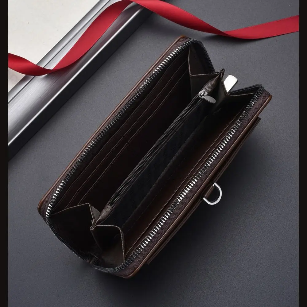 أنيقة محفظة الرجال محفظة من البولي يوريثان سعة كبيرة سستة محفظة طويلة بطاقة العلامة التجارية محفظة نسائية للعملات المعدنية الأعمال حقيبة صغيرة السفر #3