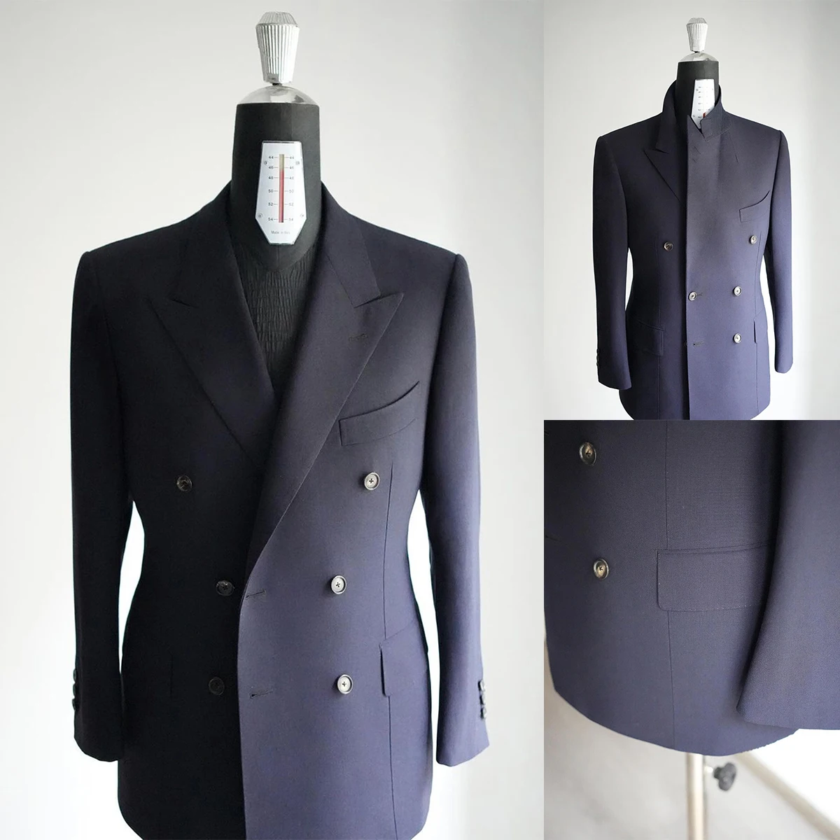 Navy Mens Tweed Coat Wool Formal Groom Wear Vintage Business Customize Tuxedos Blazer Only One Jacket