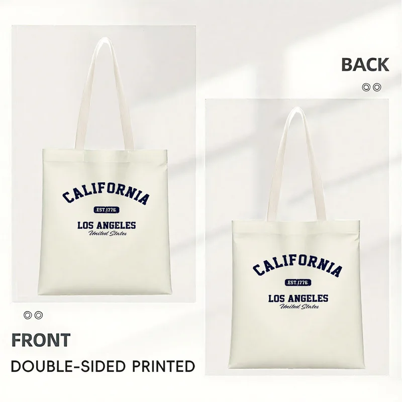 A vintage Handbag with A California Los Angeles Print Is Perfect for Shopping、Beach Travel、Leisurely Outing，Suitable for Urban C