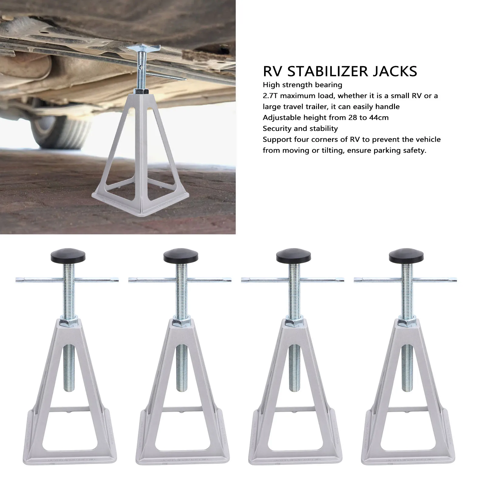 RV Leveling Jacks RV Jack Stand 2.7T Maximum Load Versatile Adjustable From 28 To 44cm Heavy Duty for Travel Trailers RVs