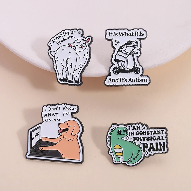 Mental Health Animal Enamel Pins Go Away I'm Introverting It Is What It Is And It's Autism Brooches Lapel Badge Jewelry Gifts