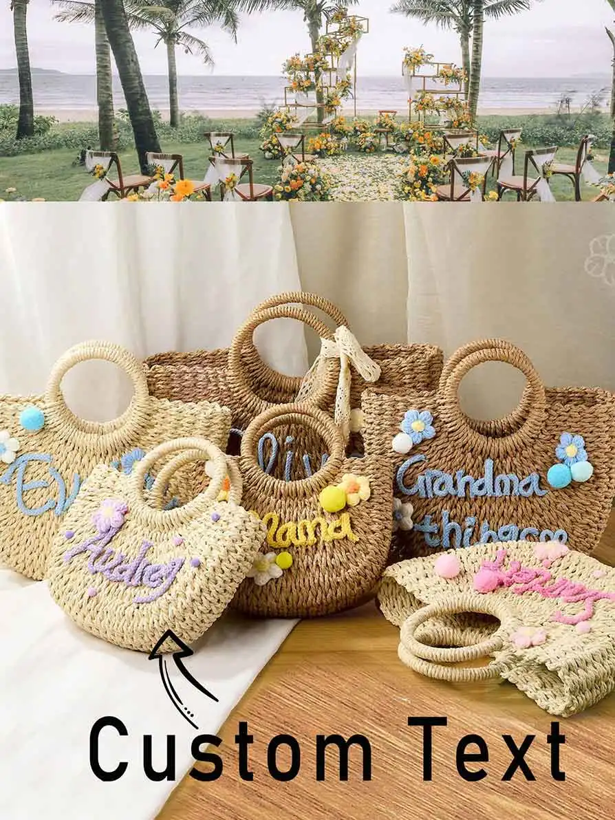 Bolsa de palha personalizada 1 unidade |   bolsa de praia para dama de honra |   Saco de presente para festa de despedida de solteira cesta de presente portátil |   presente de dama de honra