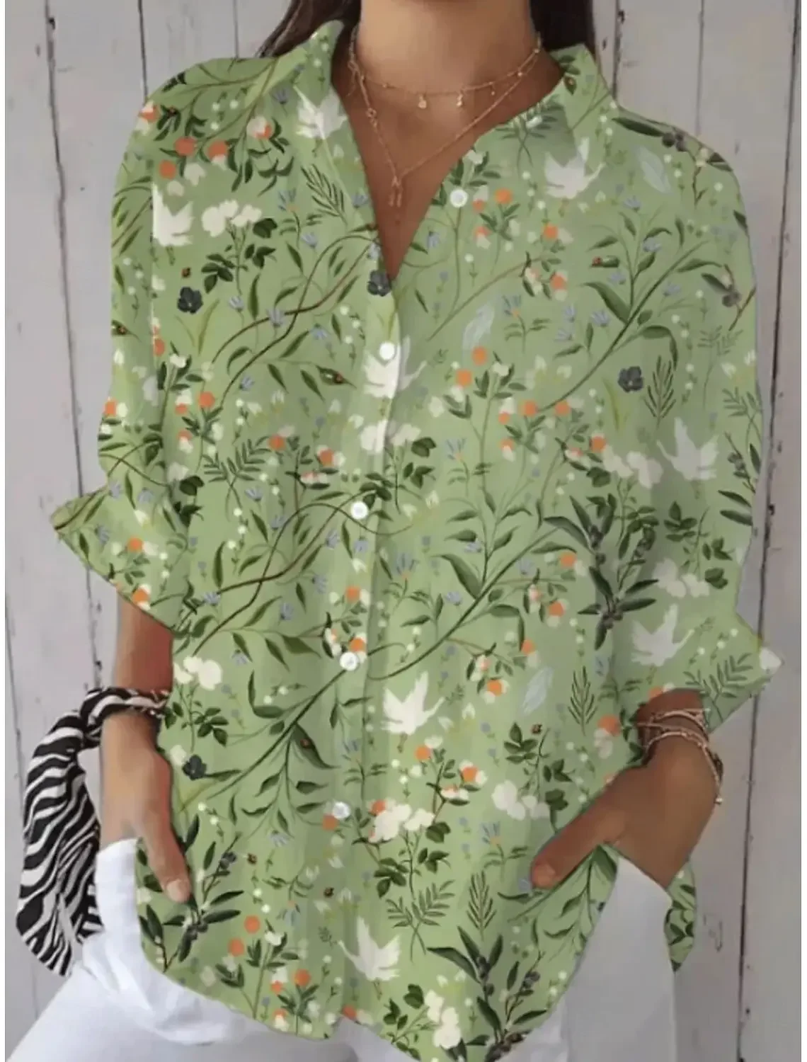 

2025 женские рубашки, блузка с цветочной графикой, весенне-осенняя блузка с лацканами и воротником, женские рубашки с длинными рукавами, женская одежда, женская одежда