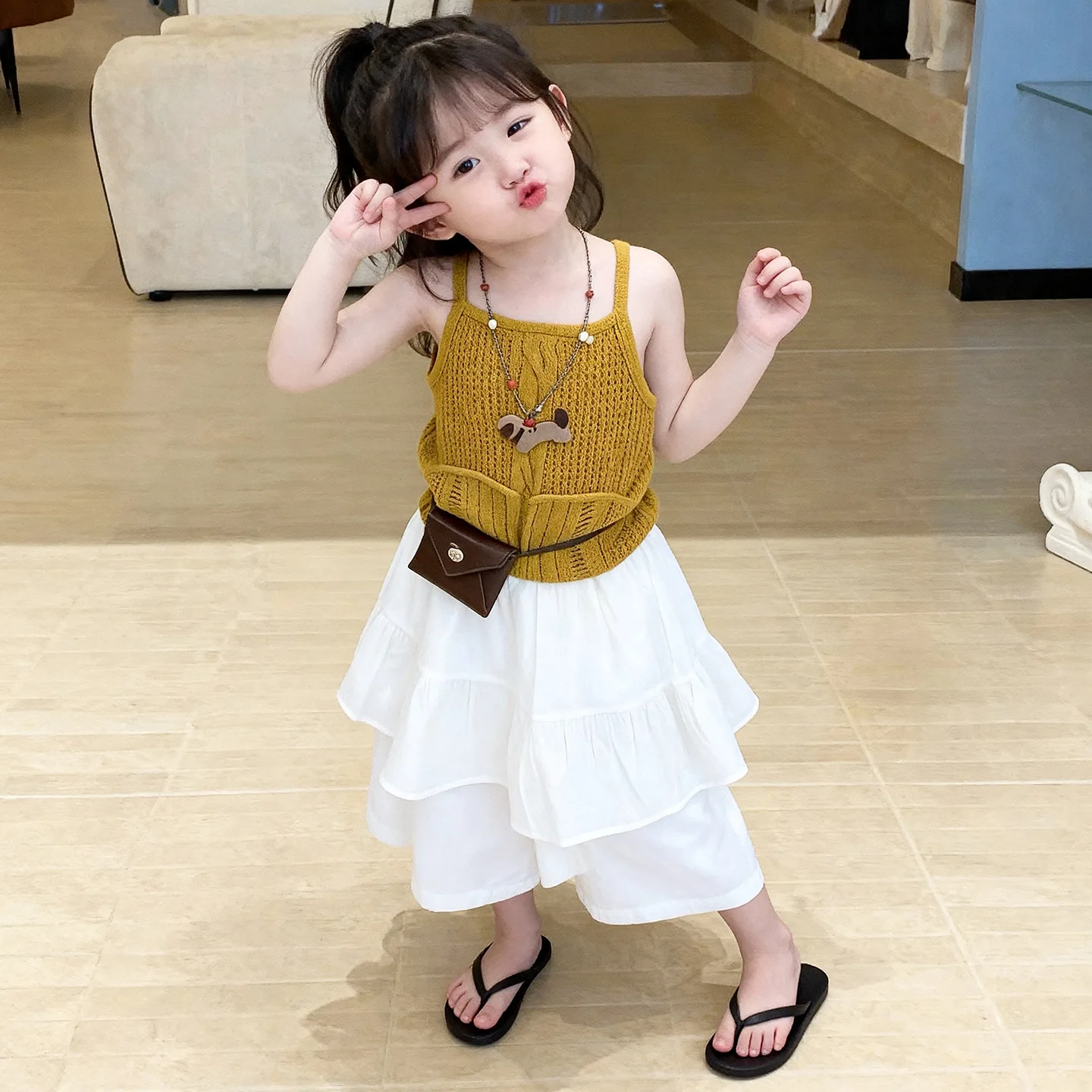 Girls Knit Strapless Set Summer 2026 New Stylish Kids Baby Girl Korean Trendy Summer Clothes Two Piece Set