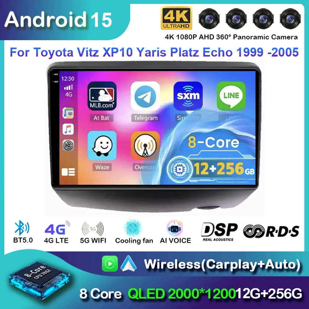 Android 15 para Toyota Vitz XP10 Yaris Platz Echo 1999-2005 reproductor Multimedia para coche navegación GPS Radio pantalla unidad principal estéreo 5G