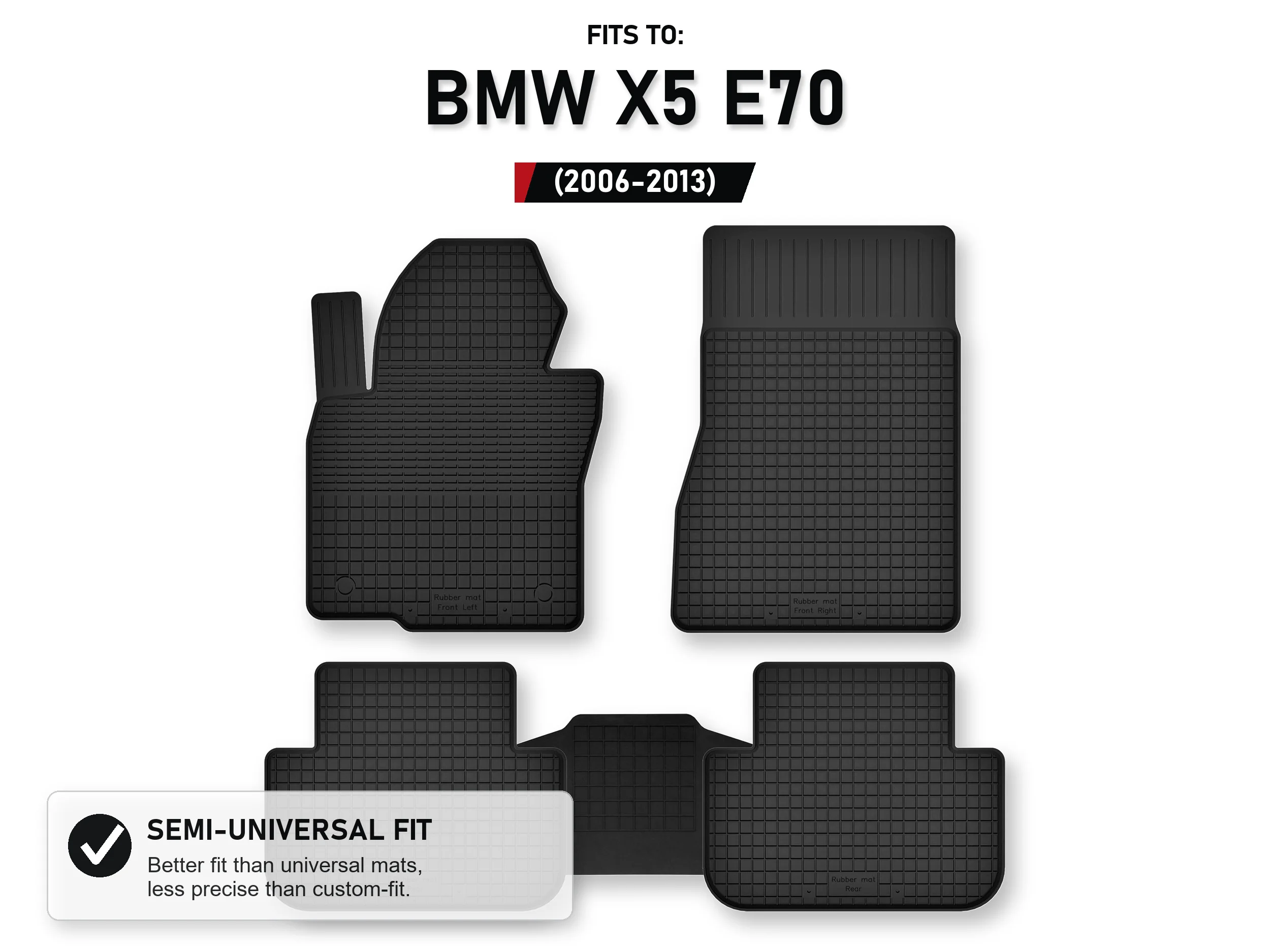 Rubberen mattenbak met tunnel voor: Bmw X5 E70 2006-2013 5 stuks