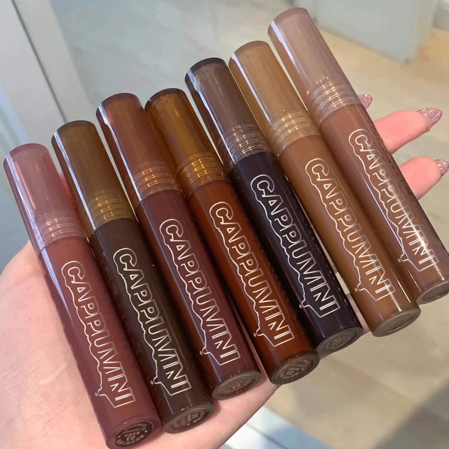 紅茶ブラウンリップグロスミラー透明ガラスリップ釉薬溶岩チョコレート