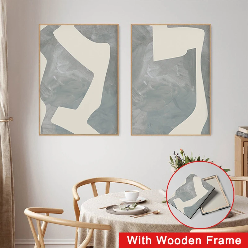 

Framed Blue and White Block Abstract Canvas Painting Modern Minimalist Poster Home Bedroom Gallery Decoration Wall Art
