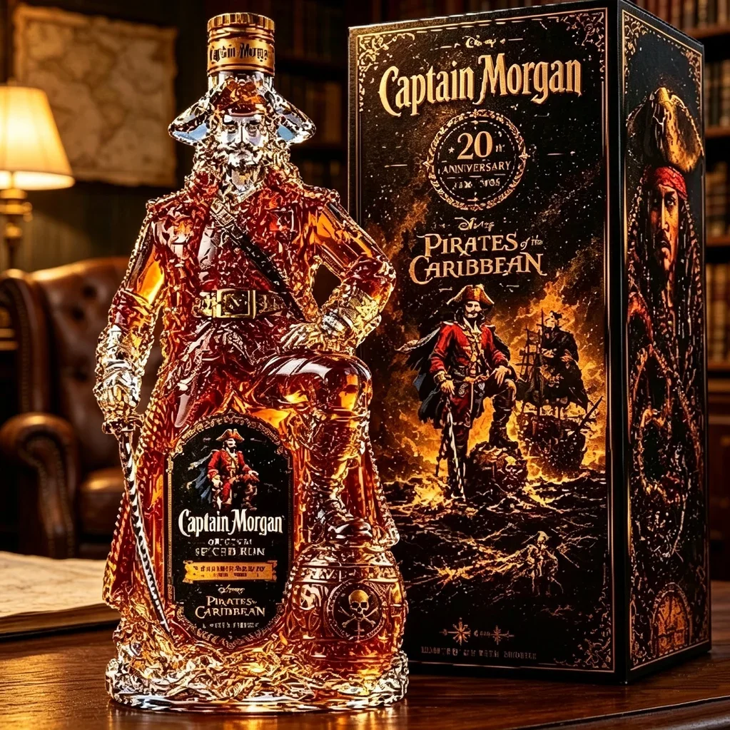 Captain Morgan Pirate Shaped Whiskey Decanter 350ml Lead Free Clear Glass Liquor Bottle Caribbean Pirate Spirits StorageJar Bar