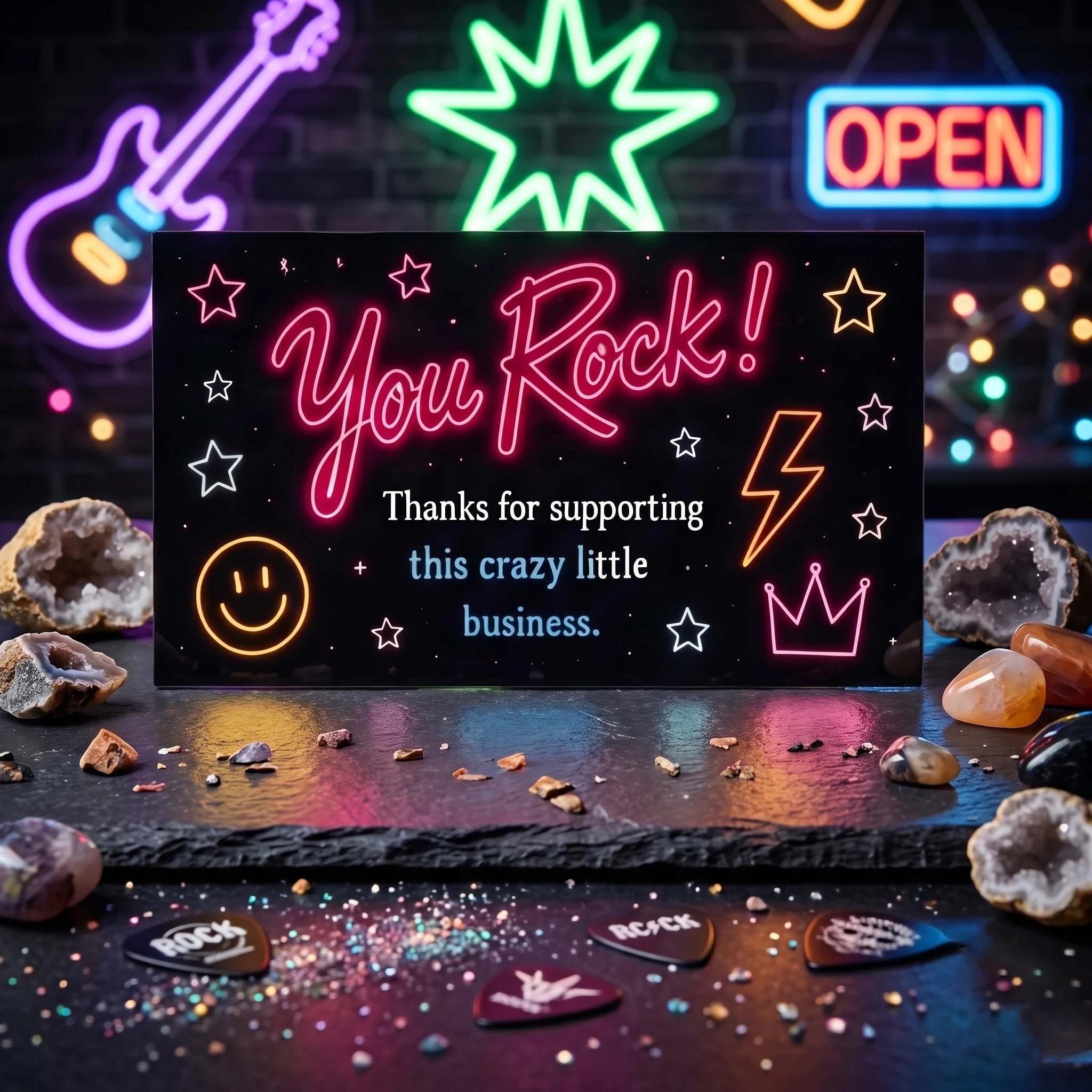

You Rock Thank You Cards 50/100PCS – Cute Neon Business Packaging Inserts for Small Business