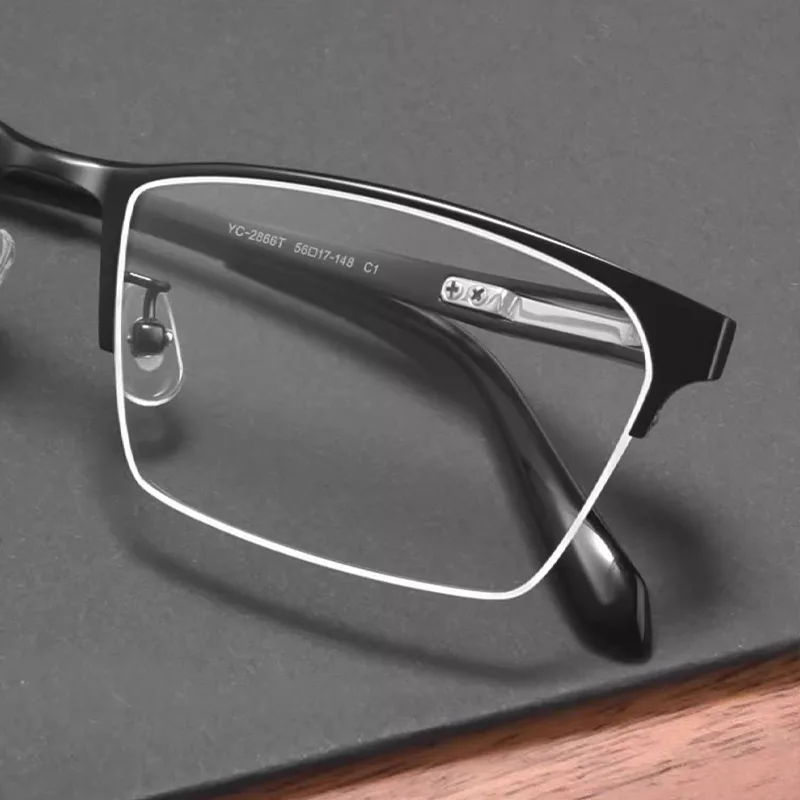 Fashion pure titanium myopia glasses frame men's half-frame business widening anti-allergic temple glasses frame