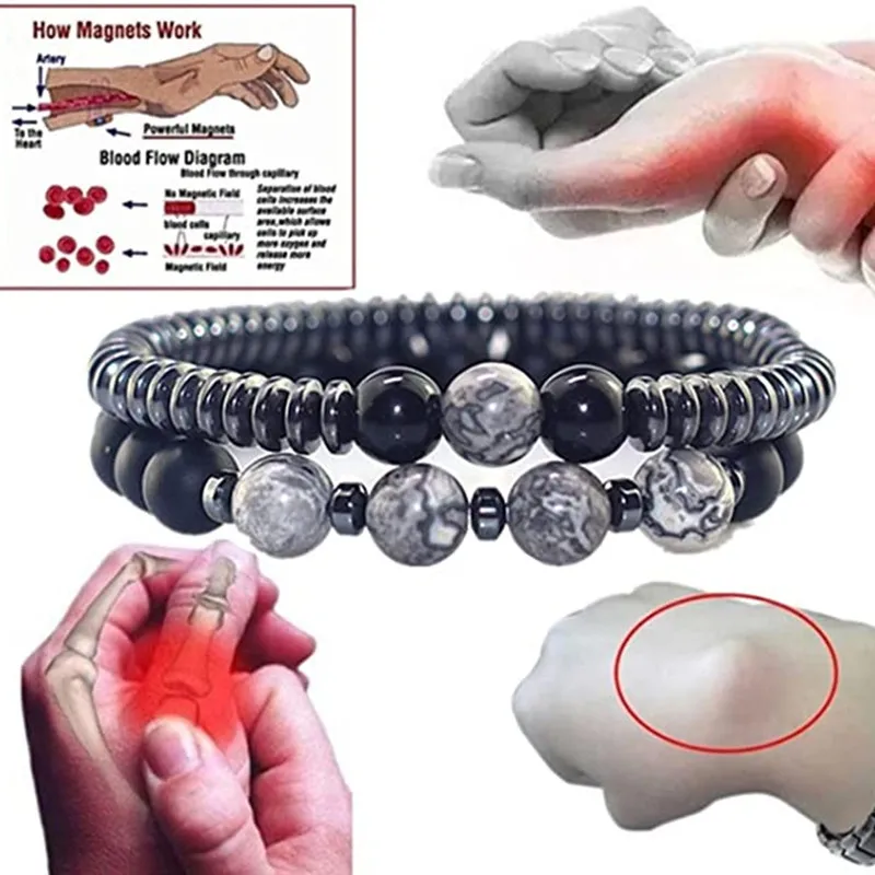 Charme Perlen Armband Entlasten Arthritis Schmerzen Hämatit Magnetische Therapie Energie Armreif für Frauen Männer Gesundheit Pflege Pulseras Hombre