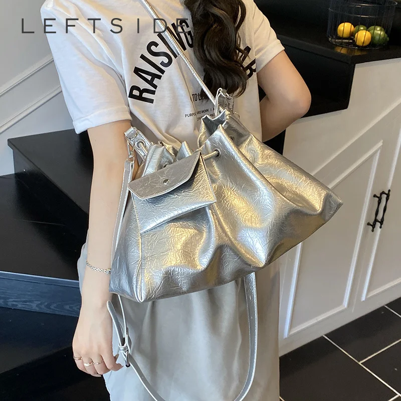 

LEFTSIDE Retro Big Silver Underarm Bag 2025 New Trendy Shoulder Bag Fashion Underarm Crossbody Bag Females Handbags and Purses