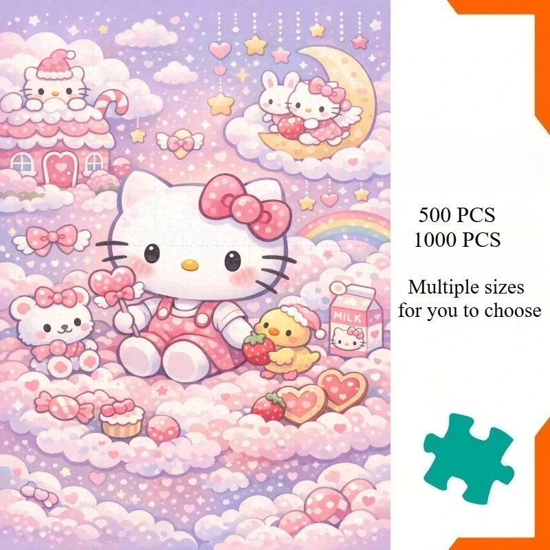 Adult Jigsaw Puzzle 1000 Pieces Puzzle Sanrio Hello Kitty Pattern Paper Puzzle Decorative Painting Exercise Brain Thinking