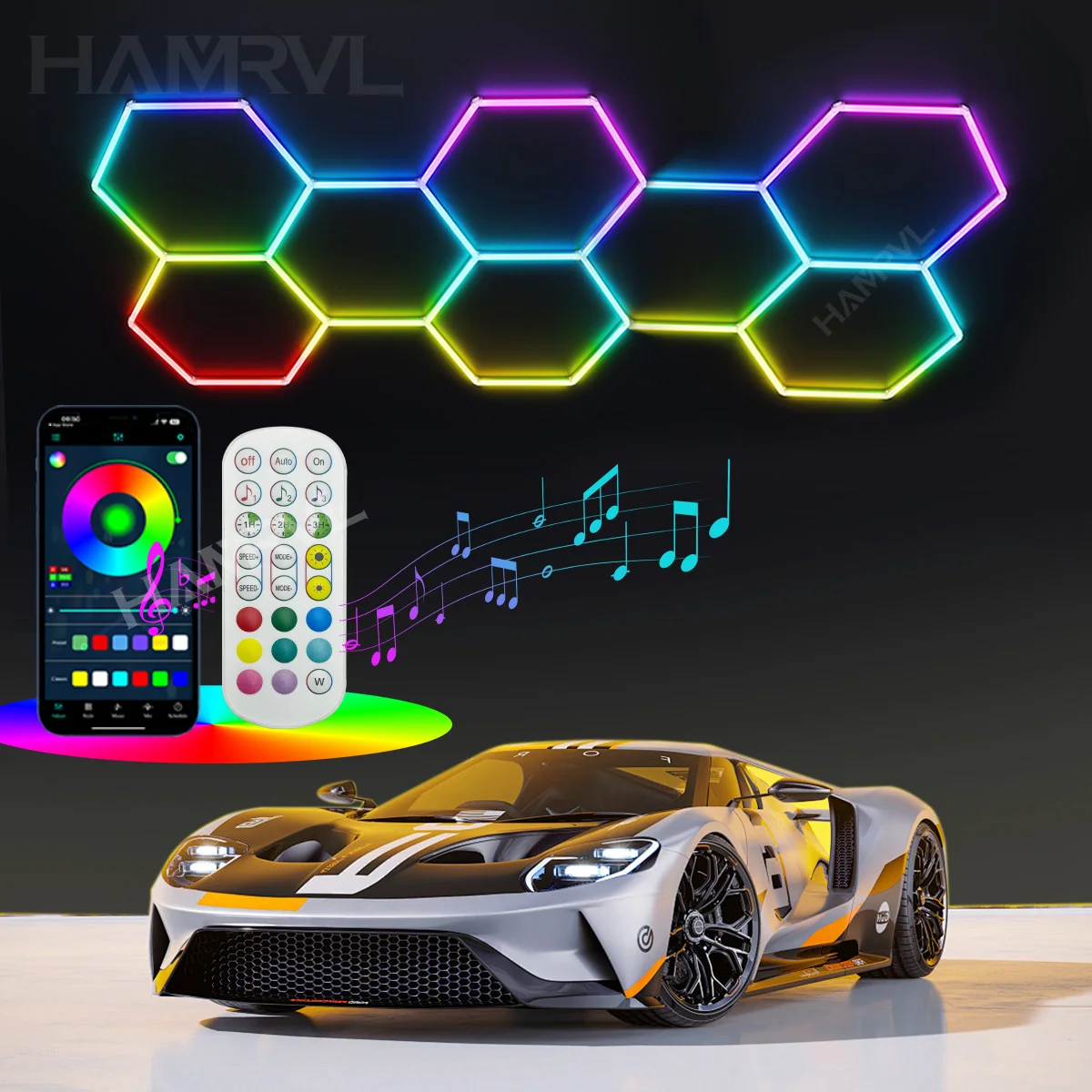 

RGB-светодиодная шестиугольная подсветка для гаража, игровой комнаты, с функцией звукоснимателя, доставка из США, регулировка цвета, декоративная подсветка для автомобиля, спортзала, вечеринок, клубов, сцены, стен