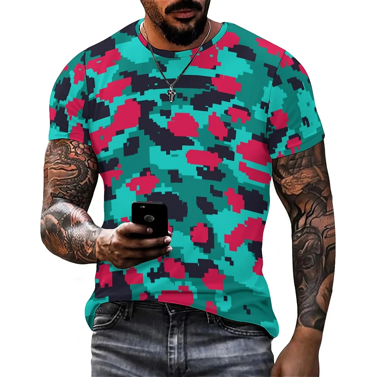 Chinese Element Men's 3D Printed Short-Sleeve T-Shirt - Youth Relaxed Fit Top