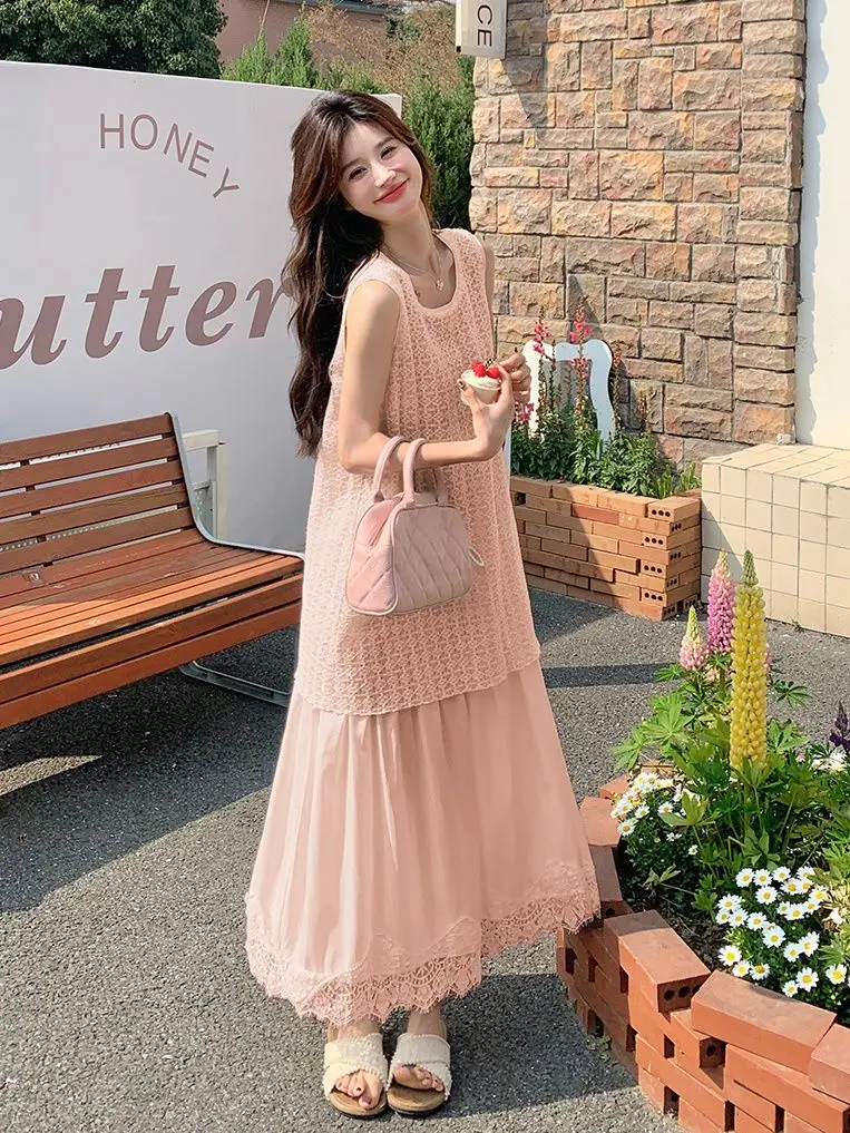 ドレス ノースリーブ レディースドレス Y2K ホルターネック ロックスター 春 ボヘミアン クロシェ編み ブロッキング アップリケ Aライン ふわふわ ピクニック ブルーミング シック