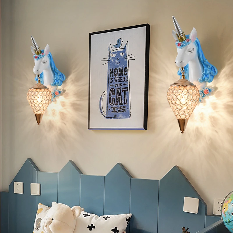 Imagem -04 - Nordic Cartoon Unicorn Lâmpadas de Parede Design Criativo Interior Meninos e Meninas Lâmpada para Bedside Bedroom Led Home Decoração Luzes