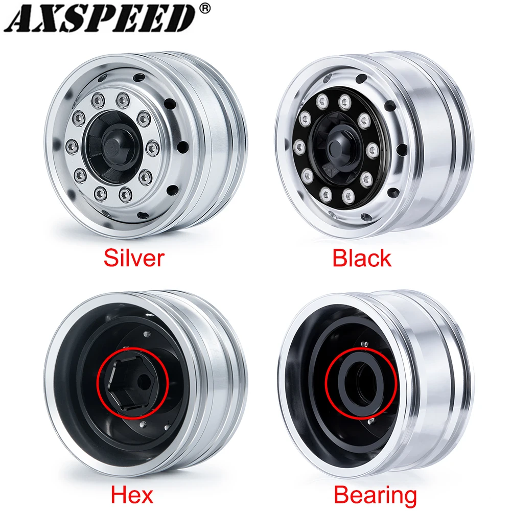 AXSPEED Alloy Metal Front Beadlock Wheel Hub Bearing/Hex Wheels Rims for 1/14 Tamiya Tractor Truck Cargo Car Upgrade Parts