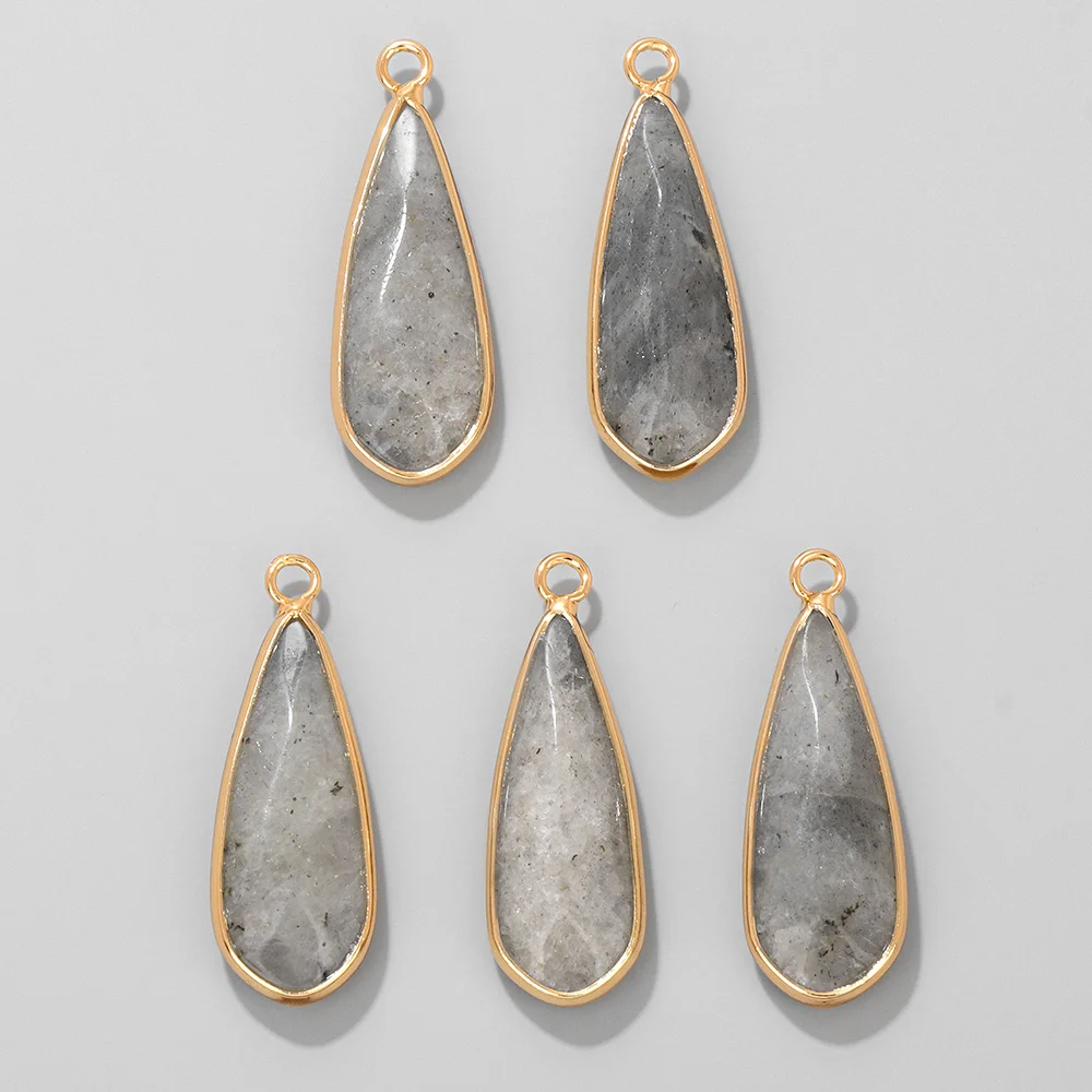 5PCS Fashion Water Drop Shape Stone Pendant 11x30MM Natural Amethyst Opal Agat Charm For Jewelry Making Necklace Earrings DIY - view 4