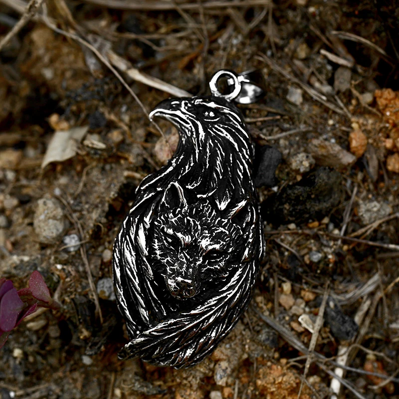 BEIER 2022 New Fashion 316L Stainless Steel Viking Wolf Raven Eagle Pendant Animal Necklace For Men Vintage Jewelry Wholesale