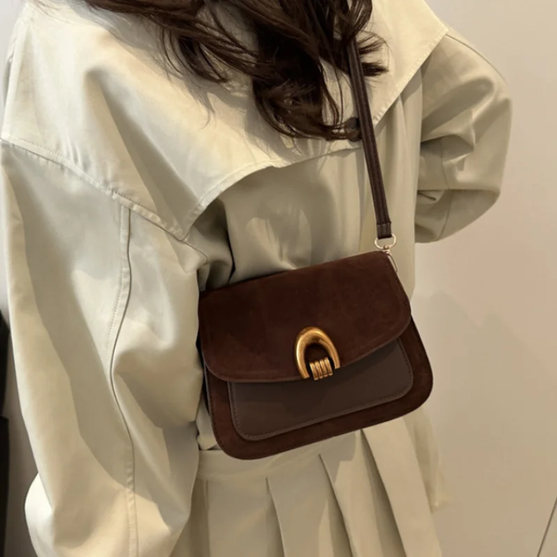 

Retro Frosted Saddle Bag Trendy Magnetic Snap Flap Shoulder Bag Elegant Casual Versatile Crossbody Bag Delicate Small Square Bag