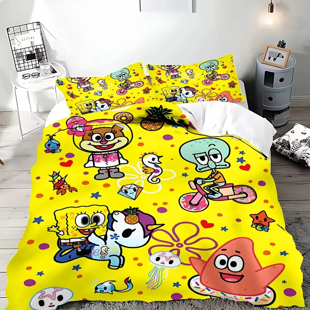 

Exquisite Anime S-SpongeBabys 3D Wallpaper Disney Printing Bedding Set Duvet Cover Comforter Bed Youth Girls Boys Gift