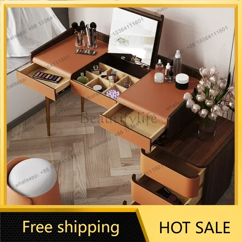 LDLuxury Makeup Dressing Table Mirror Led Light Salon White Dressing Table Storage Bedroom Drawer Comoda  Home Furniture