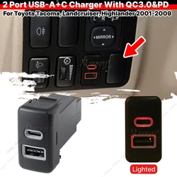 Przycisk przełącznika panelu deski rozdzielczej Konwertuj USB-C PD + Zestawy gniazd portu USB-A QC3.0 do Toyota Land Cruiser FJ Cruiser Tacoma