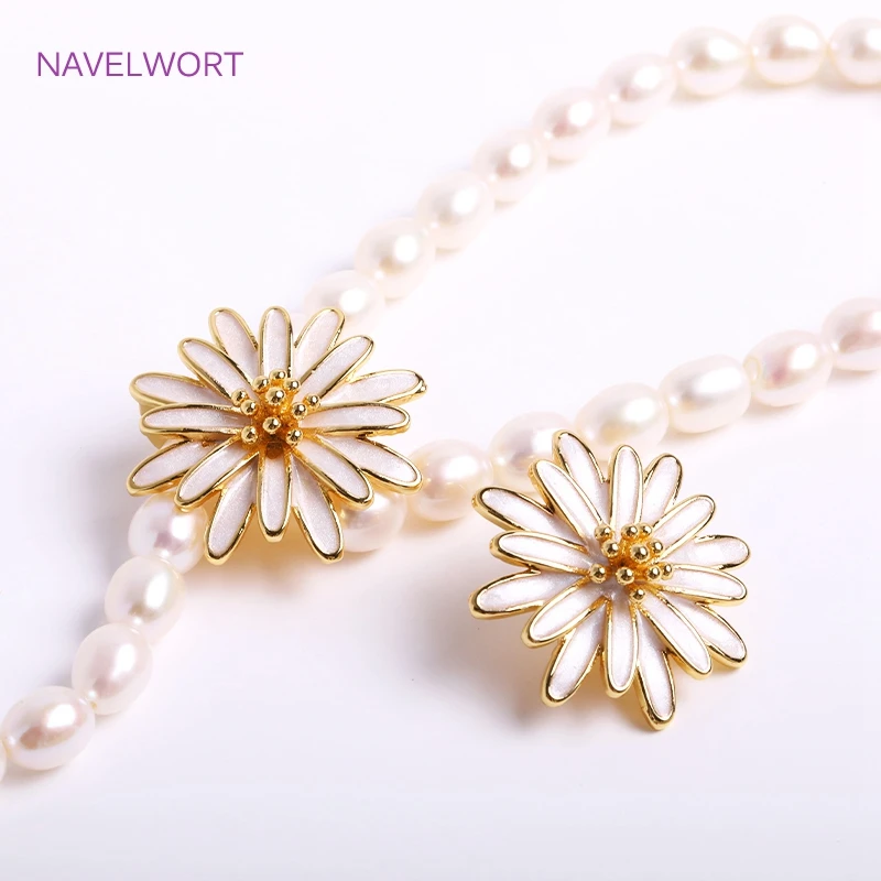 Trendy 18K Gold Plated Daisy Pearl Clasps For Necklace Making Accessories Brass Metal Inlaid Zircon Kawaii Accessories For Women