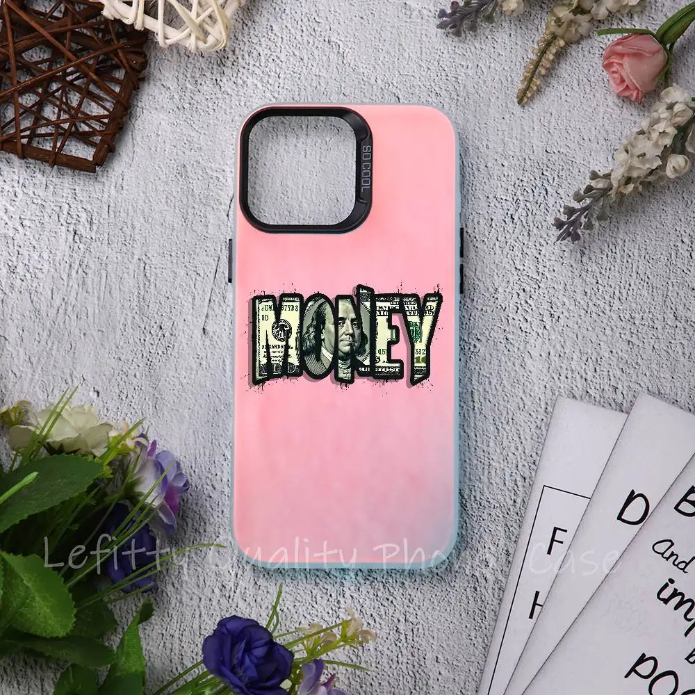 

Us Dollar Cash Cool Fashion Phone Case For IPhone 16 15 14 13 12 11 Pro Max Matte Aurora Multicolor Laser Gradient Funda