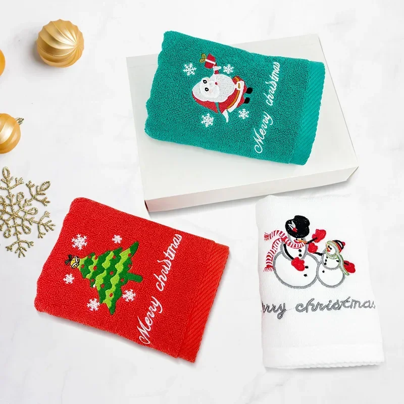 1Pc Set di asciugamani da bagno in pile di corallo assorbente in microfibra albero di natale ricamo di babbo natale asciugamani per il viso