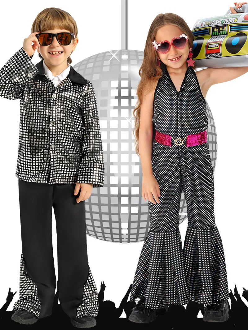 

Ретро-костюм для дискотеки, детский сценический наряд, костюм для выступлений на Хэллоуин, традиционный этнический сценический костюм для девочек