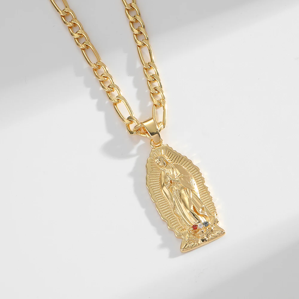 Ein goldener Halskettenanhänger der Jungfrau Maria mit einem einfachen und modischen Stil, geeignet