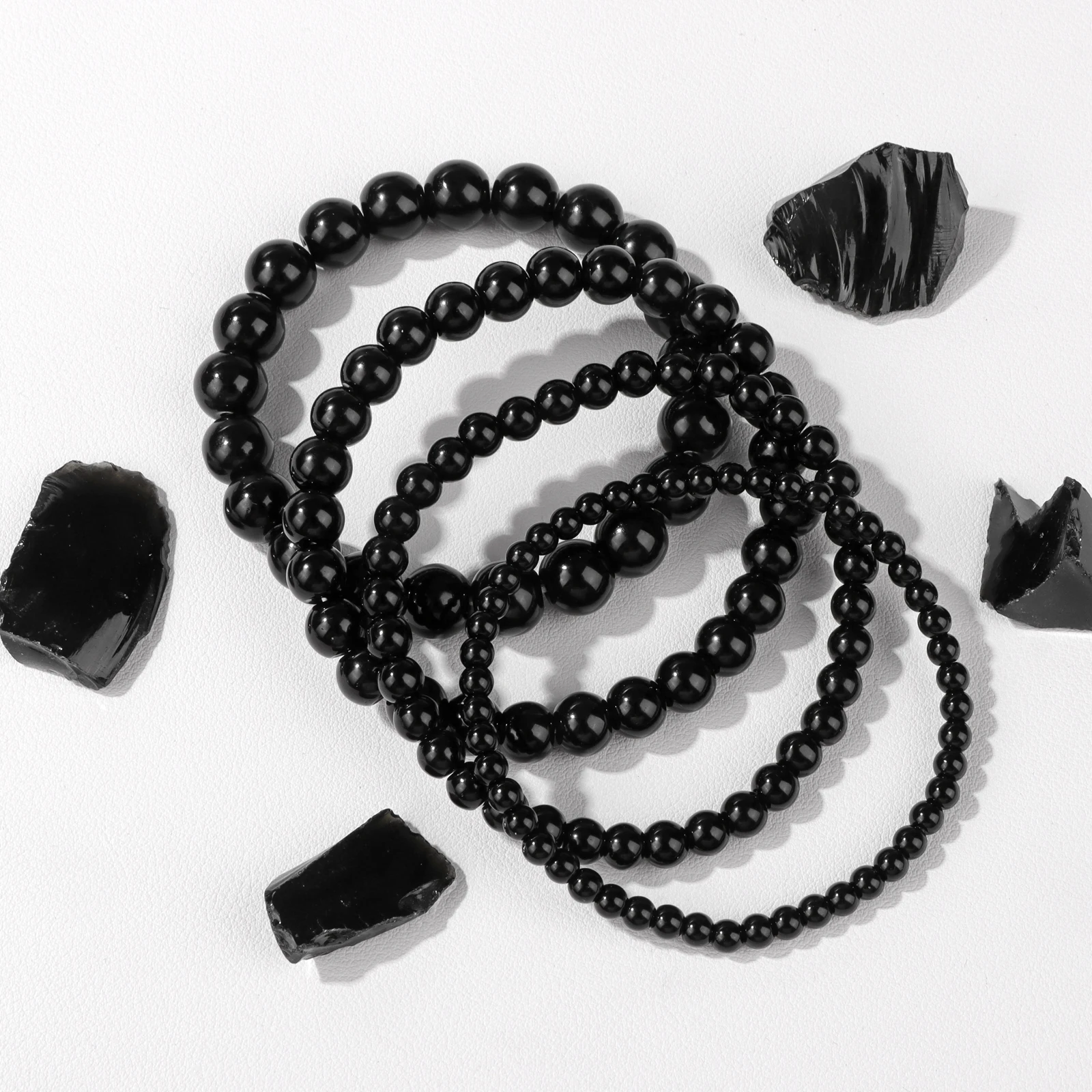 4 6 8 10mm Natural Black Obsidian Stone Bracelets Healing Energy Men Women Bracelet Smooth Round Beads Bracelets Bangle Jewelry