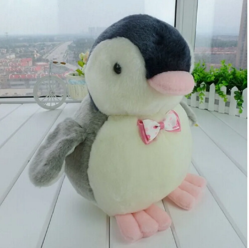 Lovely gray penguin doll plush toys high quality penguin with bow doll birthday gift about 35cm