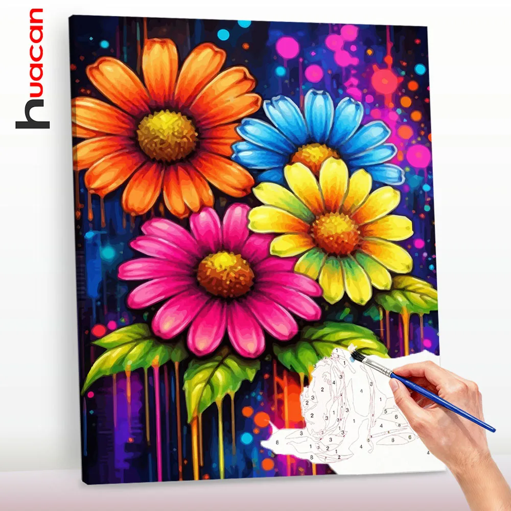 Huacan Ölfarbe nach Zahlen, Blumen-Malset, DIY-Malerei nach Zahlen, neue Kollektion, dekorative Gemälde ﻿ ﻿ ﻿