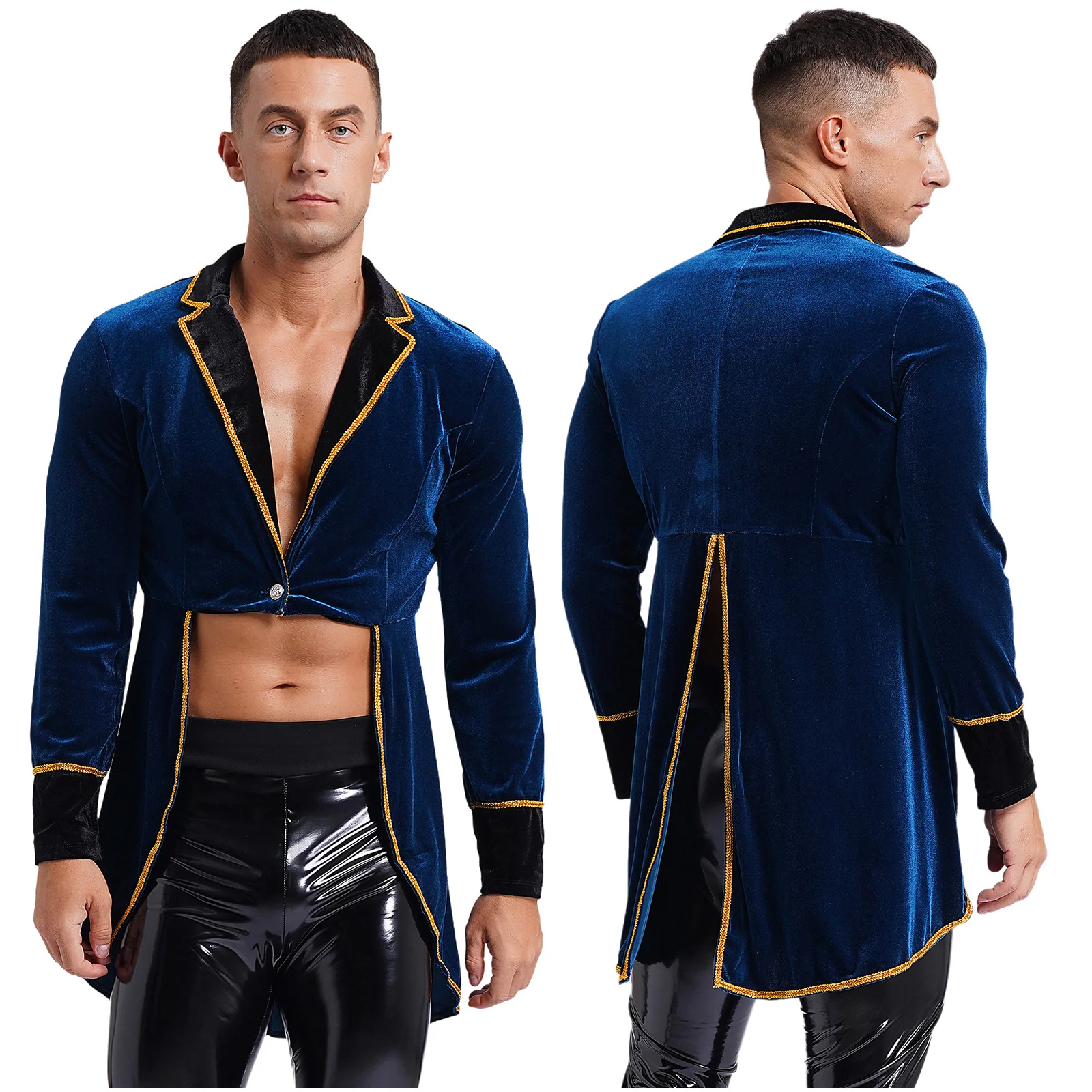 Mens Velvet Swallow-Tailed Coat Long Sleeve Lapel Blazers Jacket Halloween Carnival Cosplay Party Showman Ringmaster Costume