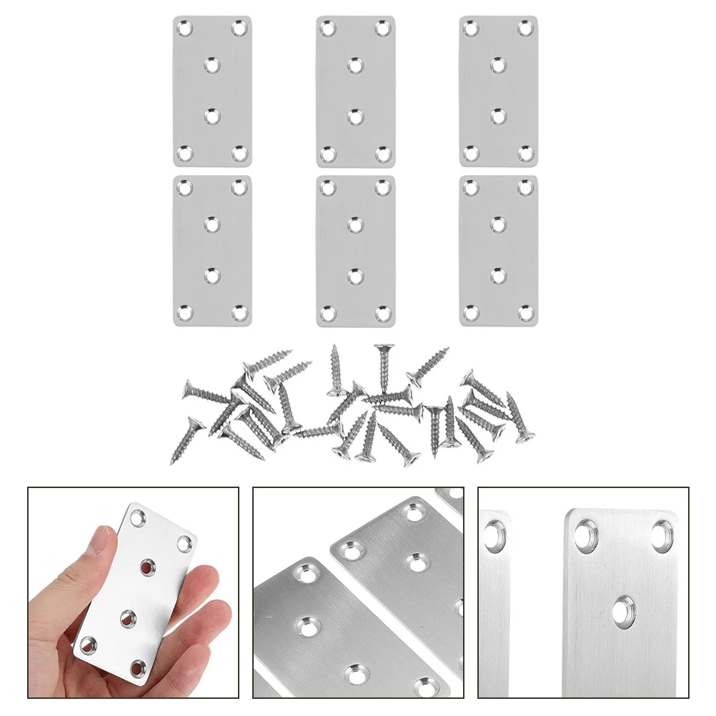 

6pcs Stainless Steel Braces Brackets For Furniture Flat Straight Mending Plates Repair Fixing Hardware Cupboard Wood Support