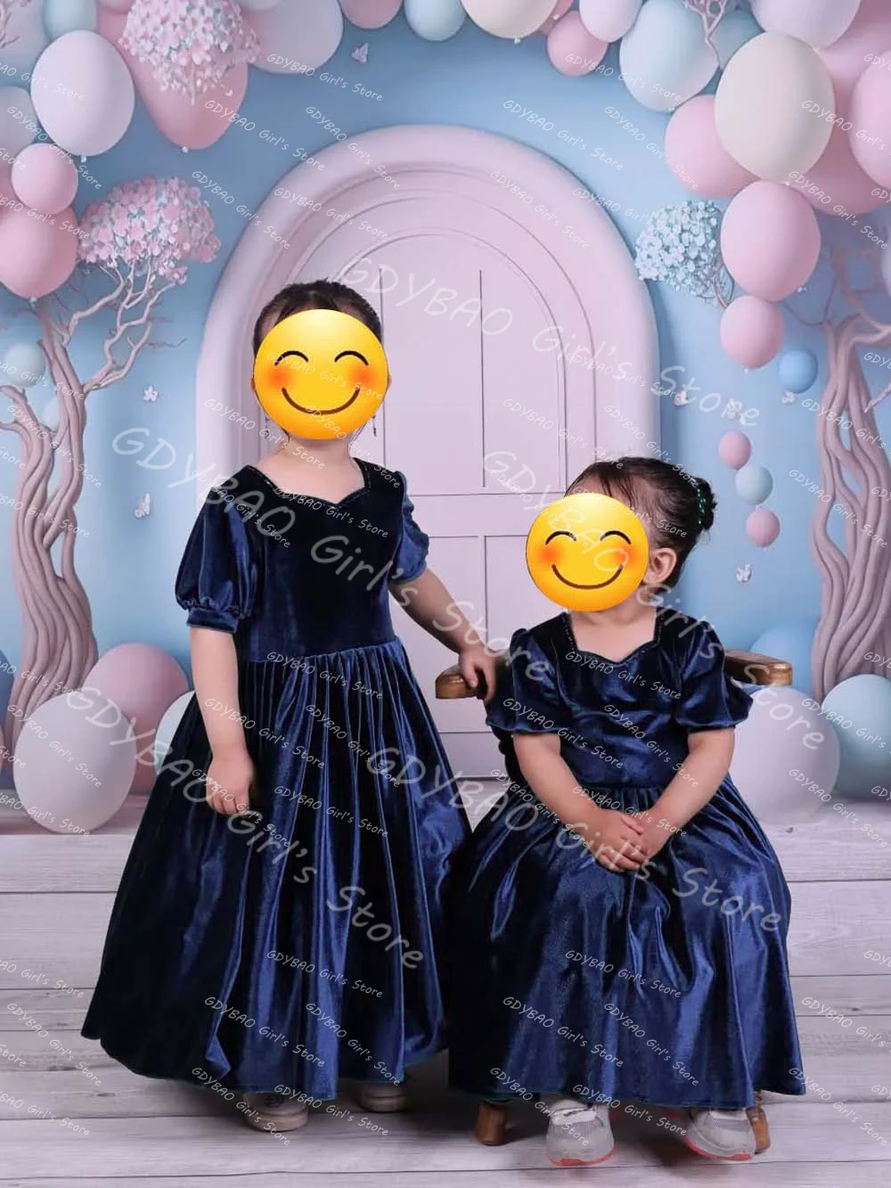 Vestido de princesa de veludo para meninas, gola quadrada, manga bufante, vestido de flor para casamento, 2 a 14 crianças, vestido de aniversário de comunhão personalizado