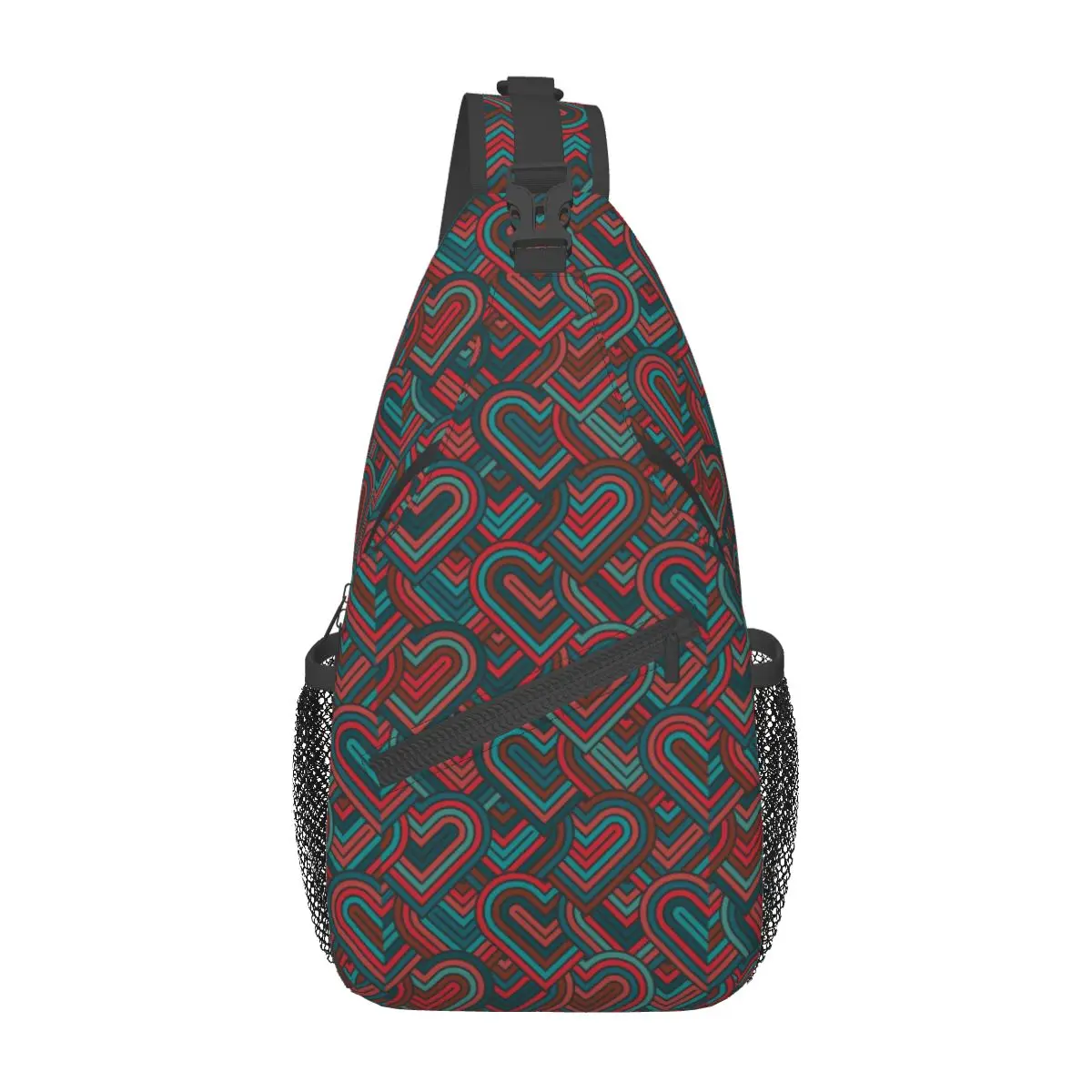 Coração padrão geométrico Sling Bag peito Crossbody ombro mochila exterior esportes Daypacks moda saco