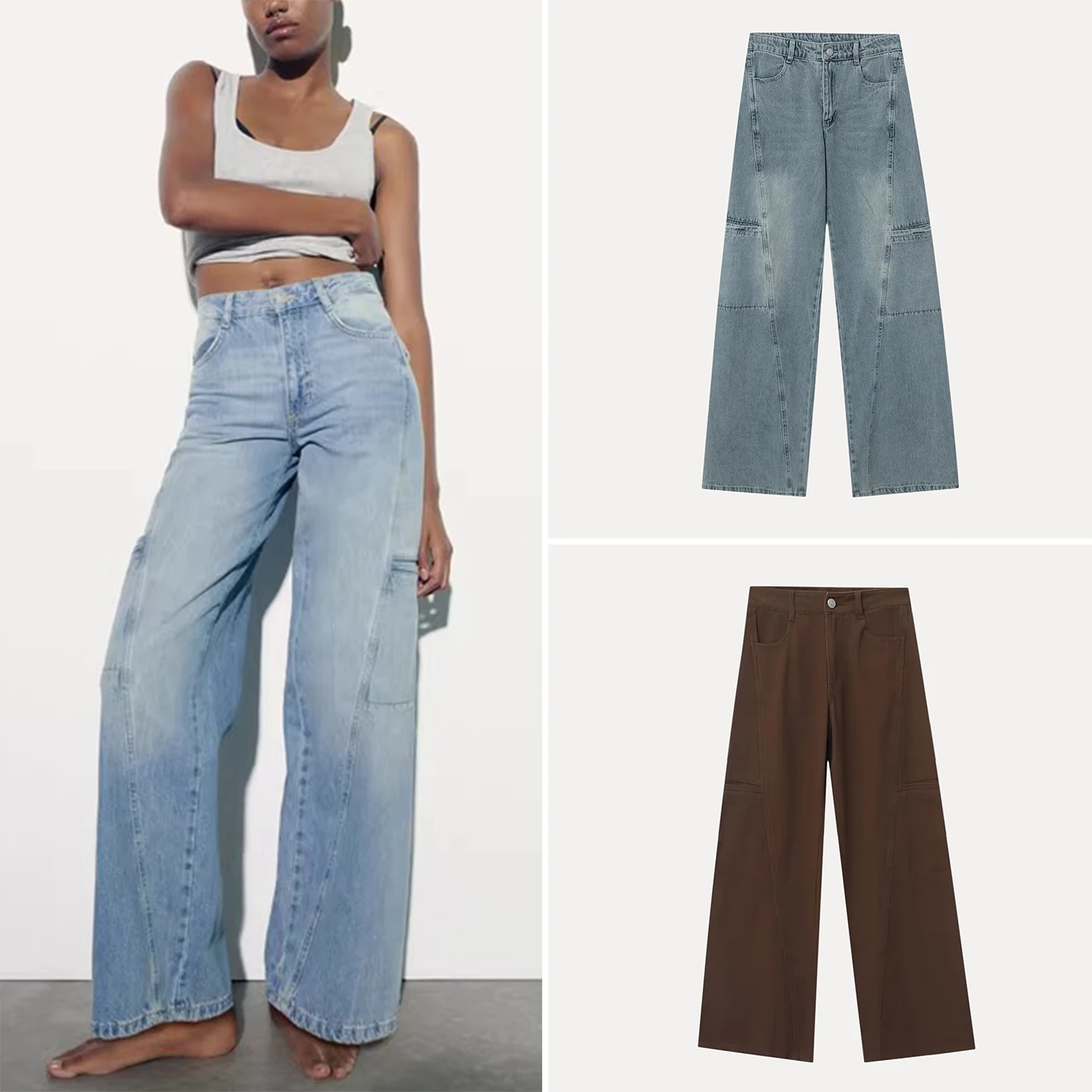 

Summer 2025 Women's Wide Leg Jeans Straight Cut High Waist Casual Zipper Closure Loose Fit Long Pants Autumn Season