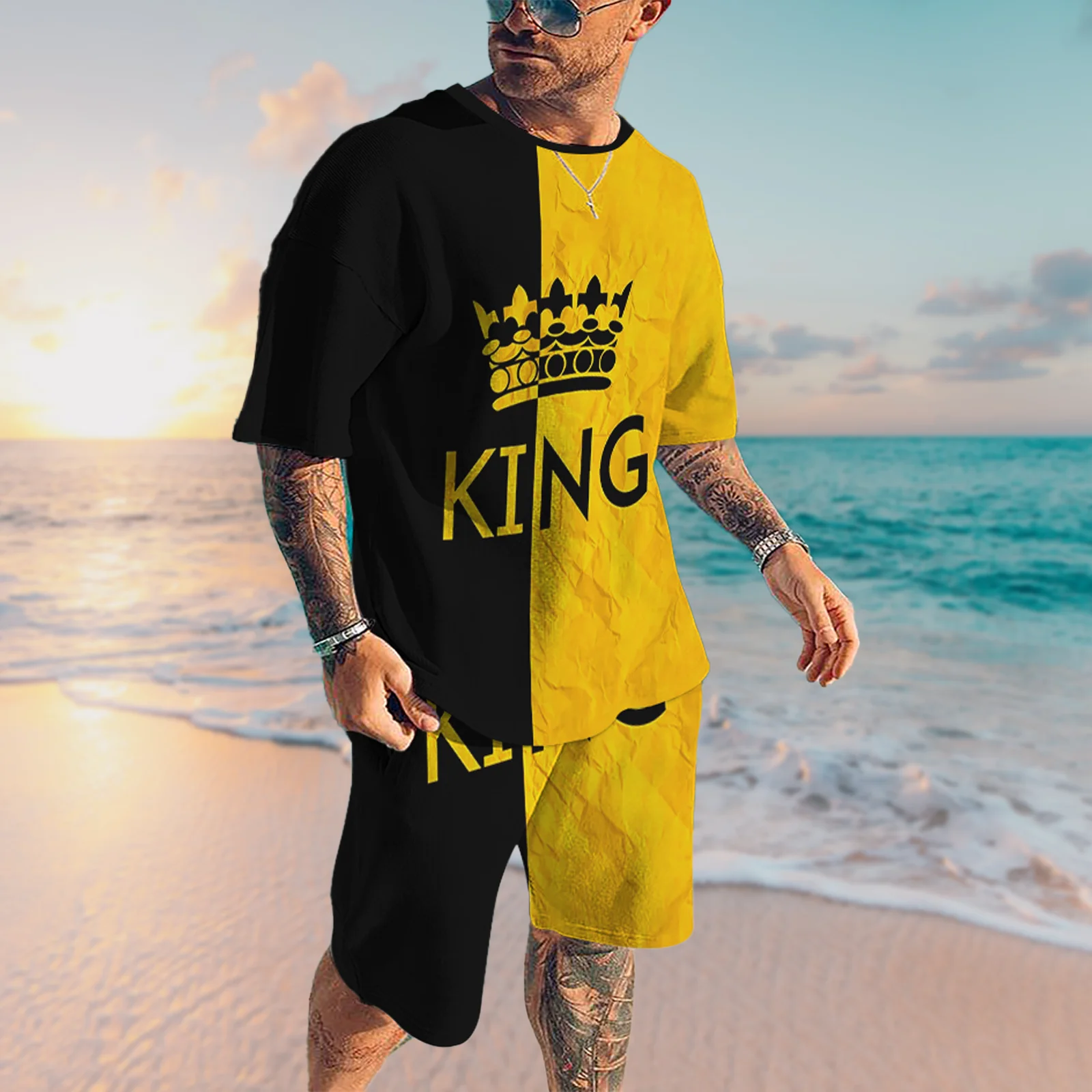 2 Piece Set Outfits Men's Tracksuit T-Shirt Shorts Set Vintage Casual Summer Luxury Fashion Jogging Suit Male Oversized Clothing