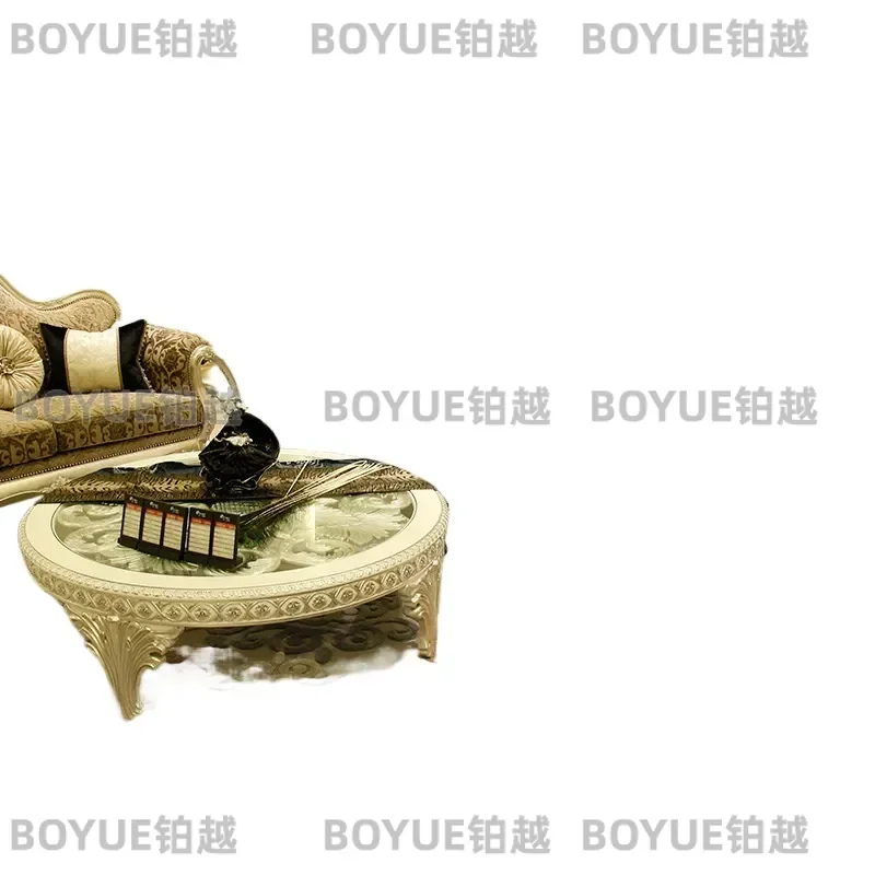 French Neoclassical Fabric Sofa Set Solid Wood Carved Couch Large Living Room Furniture European Style Home Decor