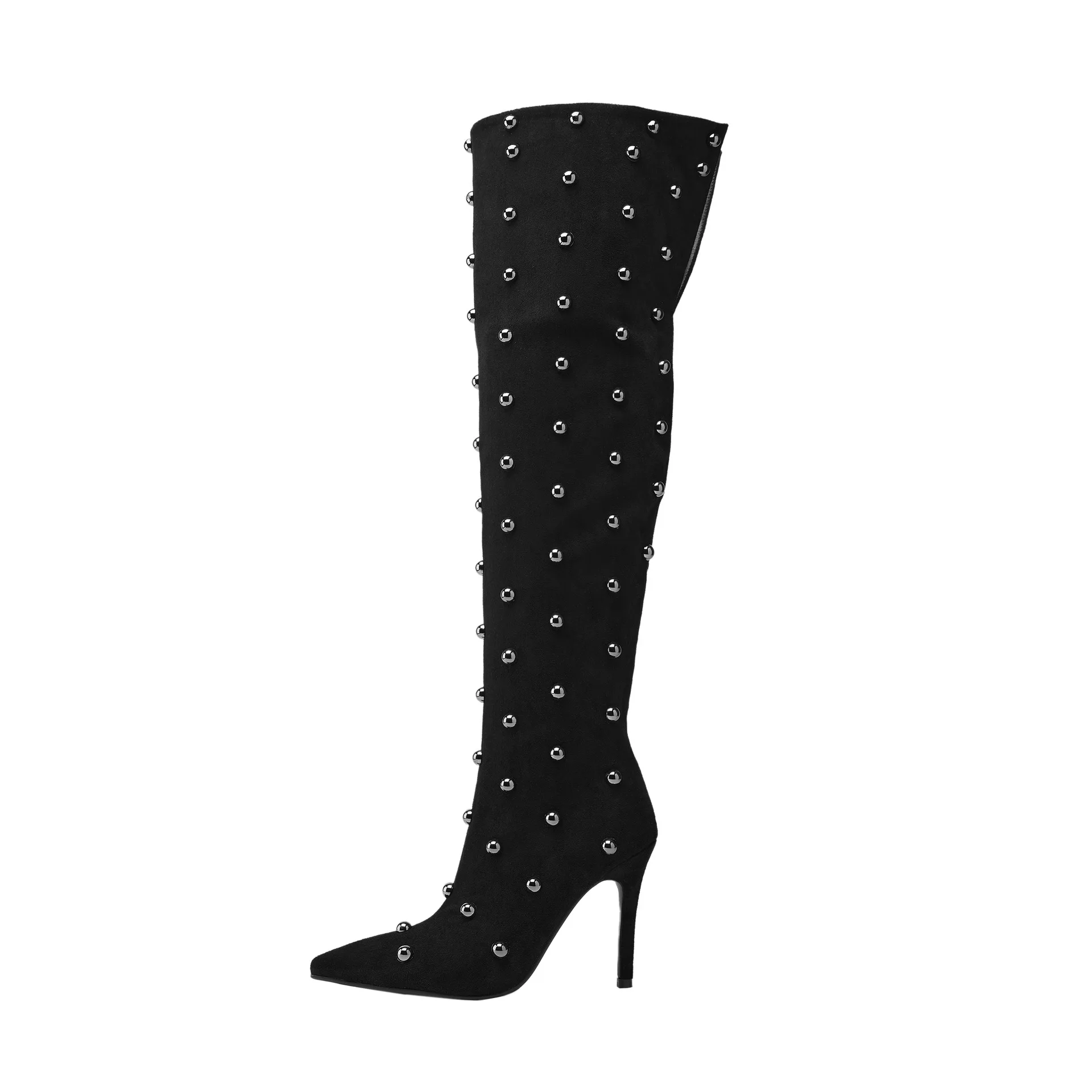 

Autumn Winter Trendy Black Overknee High Heels Boots Women Fashion Studded Thigh Stretch Ladies Botas Mujer Large Size 46 47