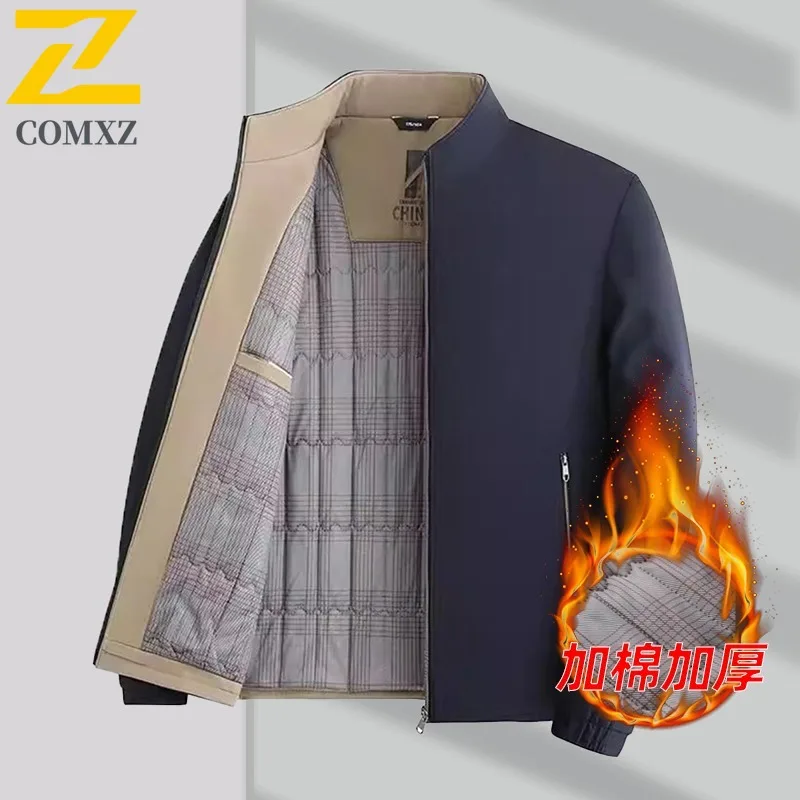 

COMXZ Мужская куртка премиум-класса с воротником-стойкой, утолщенная ветрозащитная теплая парка для путешествий на открытом воздухе, модный дизайн, легкая зимняя одежда