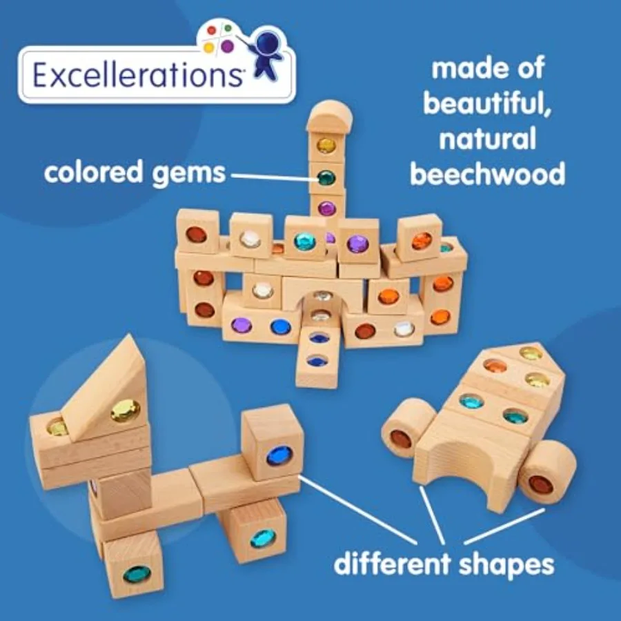 Excellerations 木製ジェムブロック - トレイ付き 50 個セット