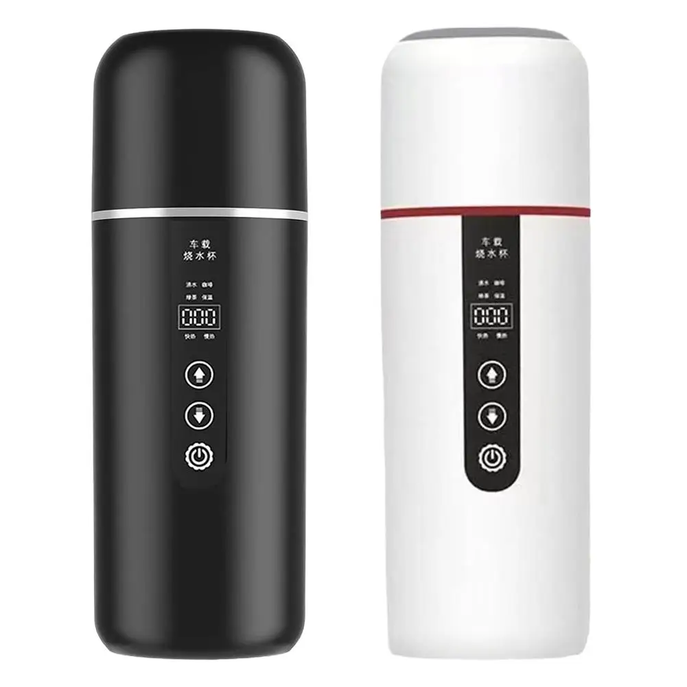 غلاية خارجية، كوب تسخين من الفولاذ المقاوم للصدأ للسفر، كوب تسخين داخل السيارة، كوب ترمس مزود طاقة ولاعة سجائر 12 فولت، 500 مل